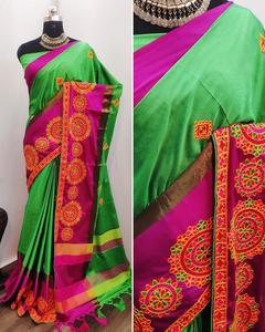 Indien Katan Saree dernier concepteur fête porter mariage dames femmes porter Georgette soie broderie travail Sari avec Blouse ethnique - Product Image 3