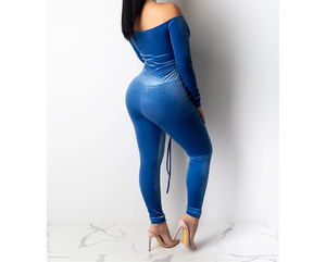 Velour ชุดจั๊มสูทผู้หญิงแขนยาว,ชุดกระโดดแฟชั่นสำหรับผู้หญิงแขนยาว - Product Image 4