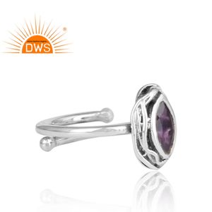 Anillo ajustable de Plata de Ley 925 para mujer, conjunto de bisel de piedras preciosas de amatista Natural, anillos oxidados - Product Image 3