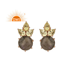 Pendientes de botón chapados en oro con labradorita natural y topacio limón, lo último de 2026, para mujer, fabricante de joyas - Product Image 3