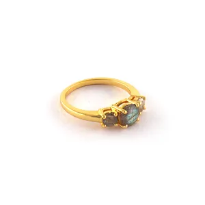 Gold Plated Labradorite Gemstone Designer Rings Jewellery Prong Setting | Round Natural Gemstone Ring Jewelry. Mode Joyas R-406