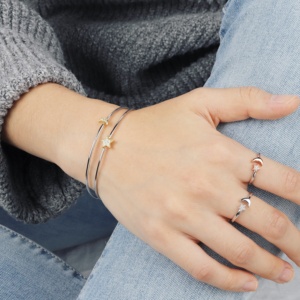 Joyería de Plata, Brazalete de Plata de Ley con Diseño de Luna Creciente y Estrella, Brazalete de Circonita Cúbica para Mujer - Product Image 4