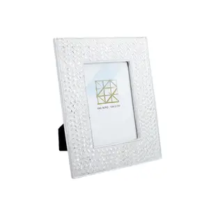 Photo Frame Cast Poly Resin Weave Pattern Style Design Silver Photo Frame For 4x6" Photo