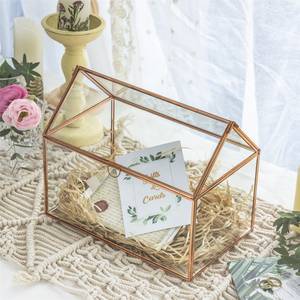 Geometric <b>Glass</b> Card <b>Box</b> Terrarium, Rose Gold, Handmade, Pure Copper, House Shape - Product Image 1