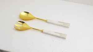 เครื่องมือเสิร์ฟสลัดชุบทอง18/8มีด้ามจับไม้และเรซิน - Product Image 6