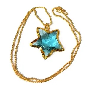 Énorme demande pierre de cristal semi-précieuse artisanat lumière Aqua étoile forme flèches collier naturel - Product Image 1