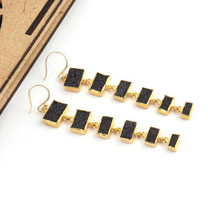 Zeva ต่างหูห้อยดรูซี่น้ำตาลดำธรรมชาติทำด้วยมือชุบทอง/เงินห้อยดีไซน์พังก์ทันสมัยของขวัญแต่งงานสำหรับเธอ - Product Image 3