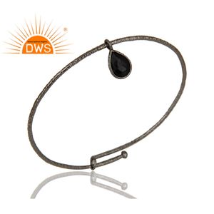 Handmade Rhodium Plated <b>Silver</b> Adjustable Bangles Manufacturer Jewelry Black Onyx Gemstone Bangle Jewelry Supplier - Product Image 2