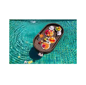 Plateau flottant en rotin tissé à la main, service de luxe, natation avec forme ronde, livraison gratuite - Product Image 1