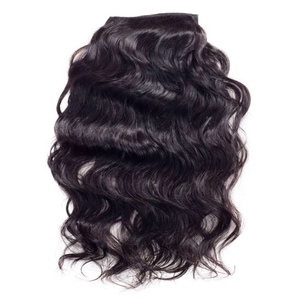 <b>Clip</b>-In Human Hair Extensions Indian Remy Hair Body Wave Double Weft Machine Made Black Color - Product Image 1