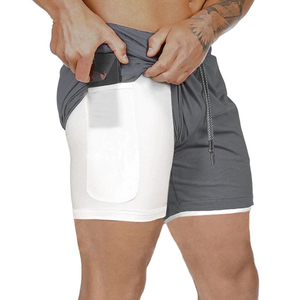 Factory-Made Adult Size Men's Double <b>Layer</b> Gym Shorts Canvas Quick Dry Casual Fitness Style Elastic Waist for Summer Workouts - Product Image 1