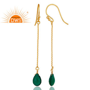 Pendientes de cadena de eslabones colgantes de piedras preciosas de ónix verde facetado de plata 925 chapados en oro de 18K, proveedor de colección clásica - Product Image 3