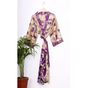 Халат-кимоно Женский индийский, Шелковый винтажный пляжный халат, Свадебный халат, большие размеры