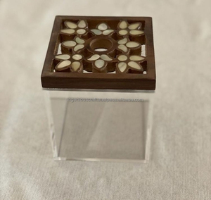Ingenious Craft new arrival Acrylic Jar with Wooden Lid inlaid mother of pearl Multipurpose Storage Box Tea Bag Box