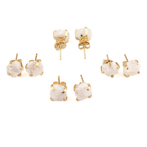 Boucles d'oreilles à clous en cristal naturel brut pour femme, bijoux de luxe, plaqué or/argent, fait à la main, tendance, et à la mode, prix d'usine - Product Image 2