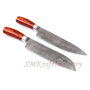 Pair Of 2 custom Hand Made Modern Damascus <b>kitchen</b> chef <b>Knife</b> With Leather Sheath Cover (Smk1675) - Product Image 4