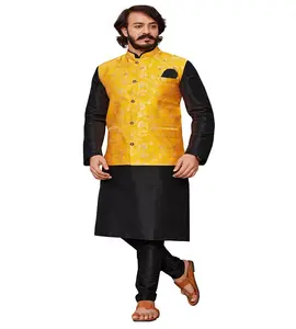印度巴基斯坦设计男士穿平款卡米兹睡衣刺绣3件套装批发价格
