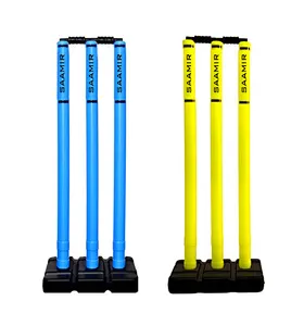 Blue and Yellow Plastic Cricket wicket stumps / 3 stumps 2 bails and 1 base with your own logo on cricket wicket