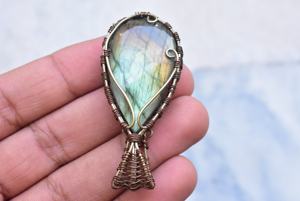 Colgante de cobre de labradorita Natural, colgante de Gema envuelta en alambre de diseñador de cobre, colgantes de labradorita para collares - Product Image 4