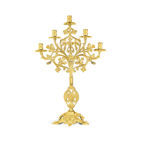 Candelabro redondo de latón de cuatro brazos, suministros de Iglesia, Brassworld, India - Product Image 5