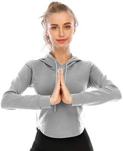 Sweat à capuche à manches longues pour femme, haut court et décontracté, avec cordon de serrage, Fitness, vente en gros - Product Image 3