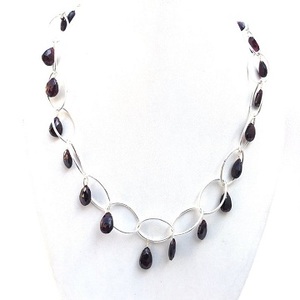 92.5เงินสเตอร์ลิง20 "ต่างหูแบบยาวพลอยโกเมนสีแดงธรรมชาติเครื่องประดับผู้หญิงทำด้วยมือ - Product Image 1