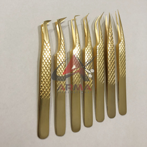 Ensemble de pinces à cils professionnelles en acier inoxydable plaqué or, solides, durables, avec pointe en diamant, pour extensions de cils - Product Image 6