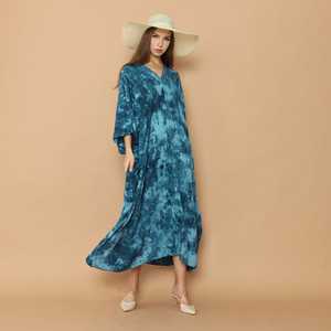 2022 Summer Bohemian <b>Women's</b> Tie Dye <b>Beach</b> <b>Cover</b>-<b>up</b> Kaftan Handmade Long Sleeve Casual Wear with Natural Waistline Woven Pattern - Product Image 2