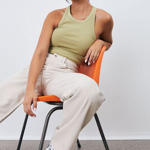 Venta al por mayor 100% algodón señoras camisetas sin mangas con acanalado cuello redondo corto logotipo personalizado Casual gimnasio Fitness diseño para las mujeres - Product Image 2