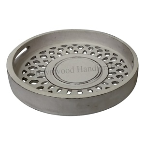 Offre spéciale pour restaurants et hôtels Plateaux en bois sculpté en MDF Conception personnalisée Plateau rond en bois pour le service Fabricant à bas prix - Product Image 1