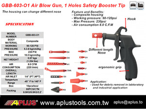 Pistolet à air comprimé APLUS GBB-603-O1, embout de sécurité à 1 trou, boîtier composite, buse personnalisable OEM, alimentation par pression, ISO9001, 230 PSI - Product Image 2
