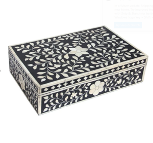 Caja de madera con incrustación de flores, MDF - Product Image 1