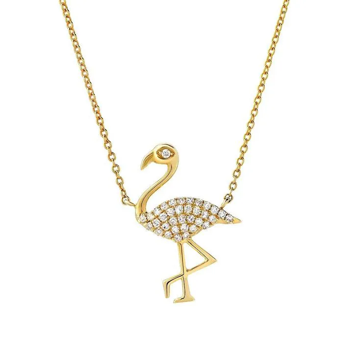 Wholesale Price Solid 14K Yellow Gold Natural Diamond Duck Charm Pendant Necklace Minimalist Jewelry Suppliers