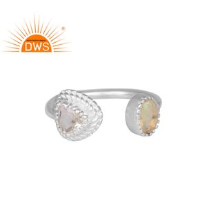 Ópalo etíope Natural y Gema de cuarzo, anillo abierto de plata fina 925, joyería al por mayor - Product Image 1