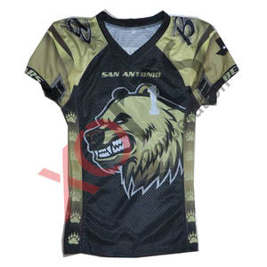 ชุดยูนิฟอร์มอเมริกันฟุตบอลคุณภาพสูงสั่งทำได้ราคาถูก แขนสั้น ไซส์ใหญ่ พิมพ์ลายแบบซับลิเมชั่นเต็มตัว ระบายอากาศได้ดี ผ้าสแปนเด็กซ์ด้านหน้า - Product Image 5