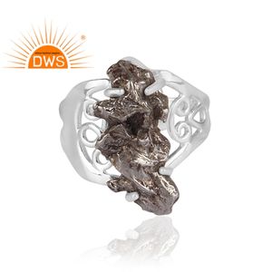Anillo apilable de plata de ley fina hecho a mano, Gema de meteorito, fabricante de joyería - Product Image 3