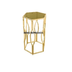 Mesa Auxiliar de Metal Dorado de Lujo con Espejo, Diseño Moderno de Alta Calidad, Hecha a Mano, Rectangular - Product Image 1