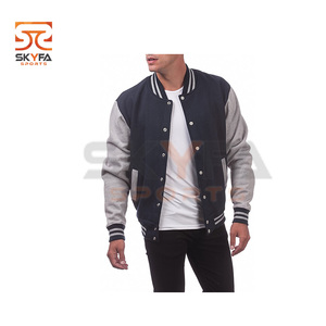 Chaqueta universitaria de béisbol con mangas de cuero para hombre - Product Image 5
