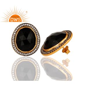 Boucles d'oreilles à facettes en pierre précieuse, en Onyx noir naturel, plaqué or 14k, 925 bijoux Sterling, vente en gros - Product Image 2