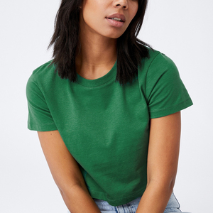 Collection été, t-shirt court en denim écologique avec logo personnalisé, bouton pour femme - Product Image 4