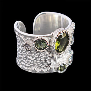 925 plata esterlina Zirconia cúbica moldavita piedra preciosa brazalete Anillo blanco rodio bisel ajuste joyería fina para ella para fiestas - Product Image 2