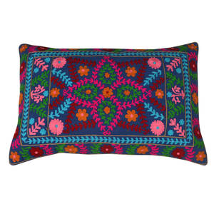 Funda De Almohada Lumbar Floral hecha a mano india, fundas de almohada Suzani bordadas para decoración del hogar - Product Image 1
