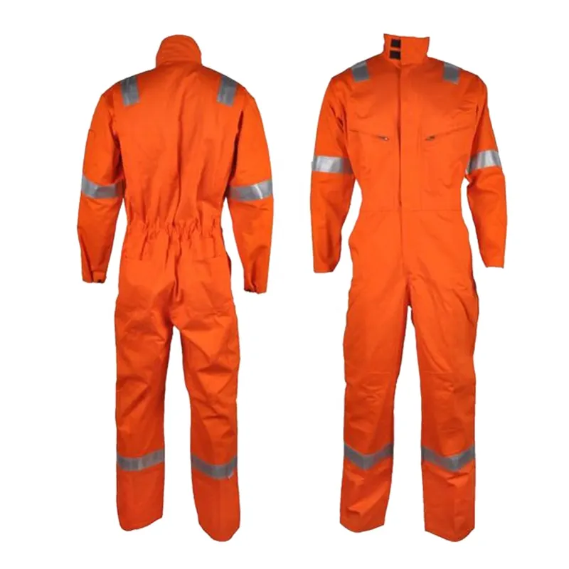 OEM toptan hizmet turuncu renk 220gsm alev dayanıklı tulum yangın geciktirici güvenlik genel takım elbise