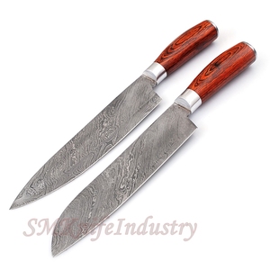 Pair Of 2 custom Hand Made Modern Damascus <b>kitchen</b> chef <b>Knife</b> With Leather Sheath Cover (Smk1675) - Product Image 1