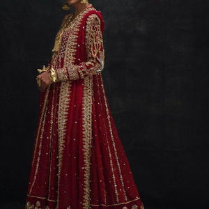 2021 élégant brodé soie Anarkali Lehenga robe avec Zardozi travail indien/pakistanais vêtements de mariage - Product Image 1
