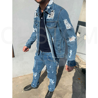 Ensemble deux pièces en jean léger grande taille, couleur personnalisée, 100 % polyester, coupe ajustée, streetwear décontracté, polaire d'hiver