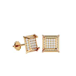 14K Gold Natural Diamond Stud Earrings 1/2 TCW Round Cut Screw Back | Hip Hop <b>Square</b> Cluster Design Anniversary Gift for Women - Product Image 1