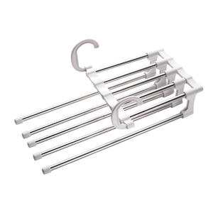 32*14cm cintre multifonctionnel en acier inoxydable pliant télescopique pantalon support innovant cinq-en-un stockage étendoir pantalon Ra - Product Image 1