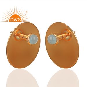 Boucles d'oreilles en chalcédoine aqua en gros, design rond, plaqué or rose 14 carats, boucles d'oreilles à clous en argent, bijoux, collection classique - Product Image 2