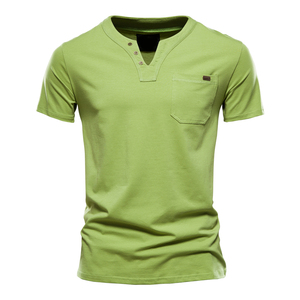 T-shirts pour hommes décontractés, couleur unie, col en V, manches courtes, impression sérigraphique, coton de haute qualité, séchage rapide, respirant, neufs - Product Image 2
